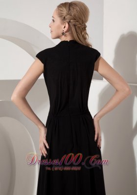 Black Evening Dress Column V-neck Chiffon