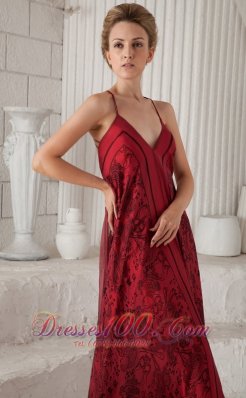 Red Spaghetti Straps Printing Mother Of The Dress