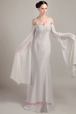 Grey Wide Straps Chiffon Mother Of Bride Dress