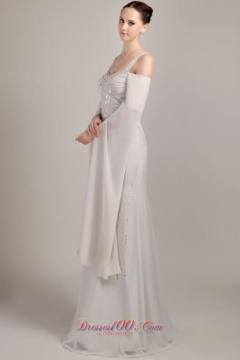 Grey Wide Straps Chiffon Mother Of Bride Dress