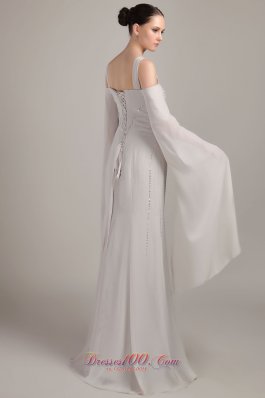 Grey Wide Straps Chiffon Mother Of Bride Dress