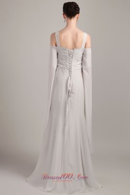 Grey Wide Straps Chiffon Mother Of Bride Dress