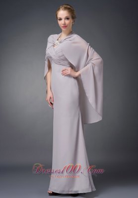 Grey V-neck Mother-in-law Dresses Chiffon Ruch