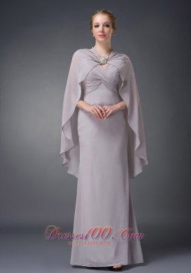 Grey V-neck Mother-in-law Dresses Chiffon Ruch