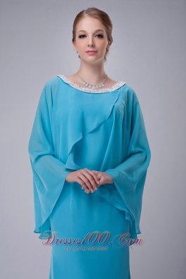 Aqua Blue Scoop Mother-in-law Dresses Chiffon