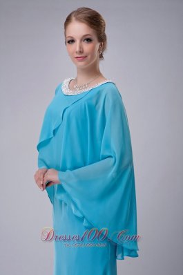 Aqua Blue Scoop Mother-in-law Dresses Chiffon