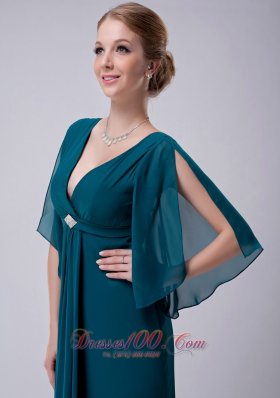 Peacock Green V-neck Mother-in-law Dresses Chiffon