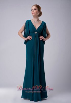 Peacock Green V-neck Mother-in-law Dresses Chiffon