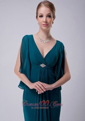 Peacock Green V-neck Mother-in-law Dresses Chiffon