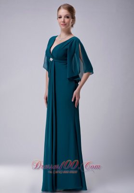 Peacock Green V-neck Mother-in-law Dresses Chiffon