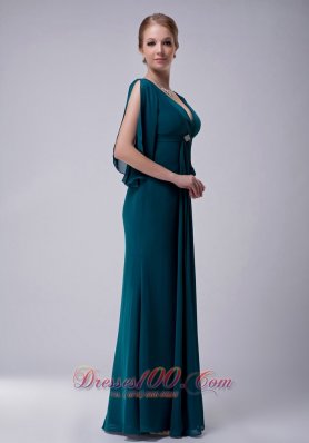 Peacock Green V-neck Mother-in-law Dresses Chiffon