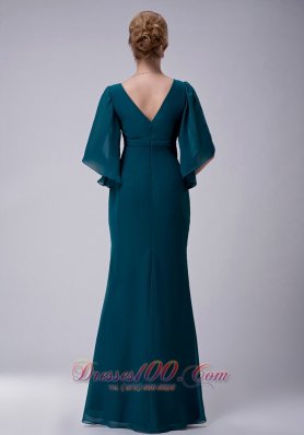 Peacock Green V-neck Mother-in-law Dresses Chiffon