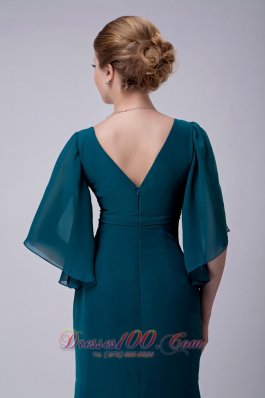 Peacock Green V-neck Mother-in-law Dresses Chiffon