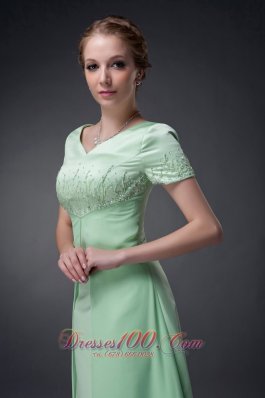 Apple Green A-line V-neck Motb Dress Chiffon Beading