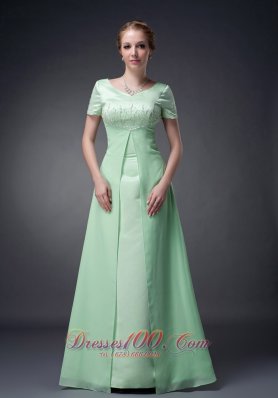 Apple Green A-line V-neck Motb Dress Chiffon Beading