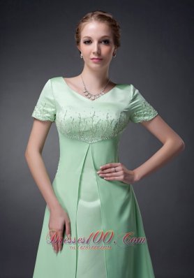 Apple Green A-line V-neck Motb Dress Chiffon Beading