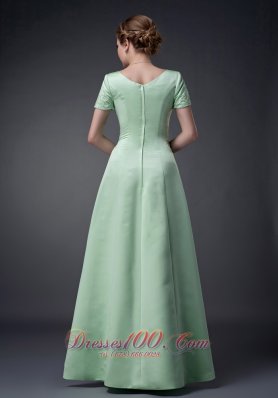 Apple Green A-line V-neck Motb Dress Chiffon Beading