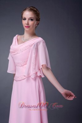 Baby Pink Empire V-neck Motb Dress Chiffon