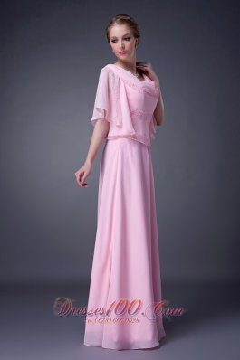 Baby Pink Empire V-neck Motb Dress Chiffon