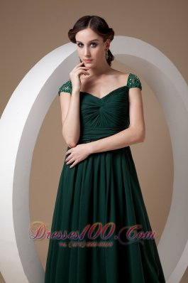 Dark Green Empire Evening Dress Square Chiffon Beading