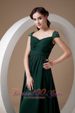 Dark Green Empire Evening Dress Square Chiffon Beading