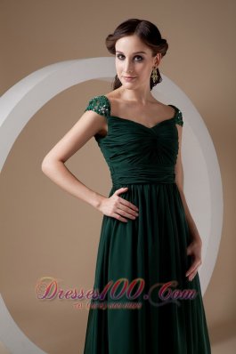 Dark Green Empire Evening Dress Square Chiffon Beading