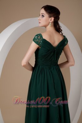 Dark Green Empire Evening Dress Square Chiffon Beading