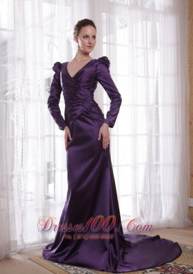 Dark Purple Sheath V-neck Taffeta Mom's Dress