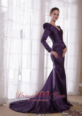 Dark Purple Sheath V-neck Taffeta Mom's Dress