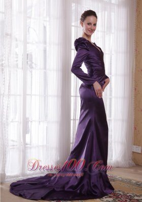 Dark Purple Sheath V-neck Taffeta Mom's Dress