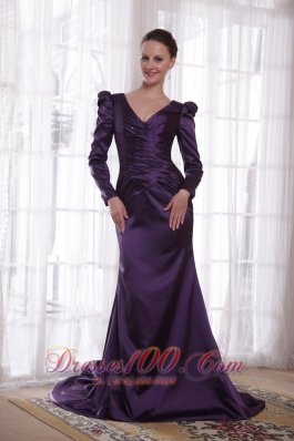 Dark Purple Sheath V-neck Taffeta Mom's Dress