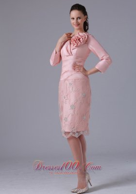 Baby Pink Long Sleeves Mom's Dress Knee-length