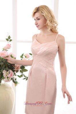 Light Pink Straps Prom Gown Mini-length Taffeta Beading