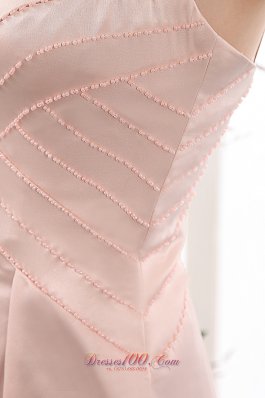 Light Pink Straps Prom Gown Mini-length Taffeta Beading