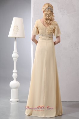 Light Yellow Empire Prom Dress V-neck Chiffon Beading