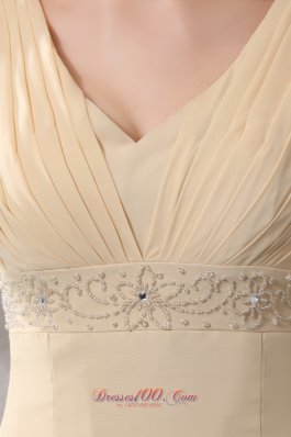 Light Yellow Empire Prom Dress V-neck Chiffon Beading