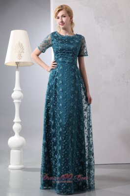 Peacock Green Scoop Mom's Dress Floor-length Lace