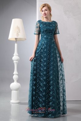 Peacock Green Scoop Mom's Dress Floor-length Lace