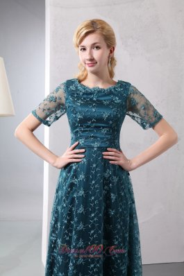 Peacock Green Scoop Mom's Dress Floor-length Lace