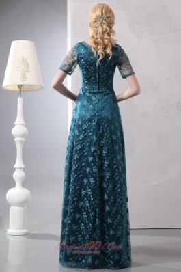 Peacock Green Scoop Mom's Dress Floor-length Lace