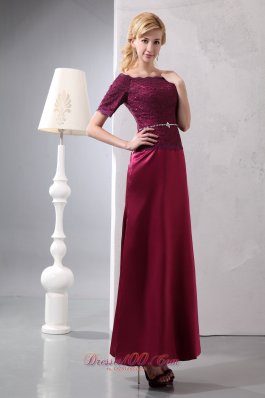 Off Shoulder Ankle-length Taffeta and Lace Prom Dress