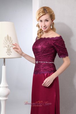 Off Shoulder Ankle-length Taffeta and Lace Prom Dress