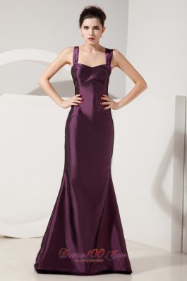 Straps Brush Train Satin Trumpet Bridesmaid Dress