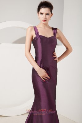 Straps Brush Train Satin Trumpet Bridesmaid Dress