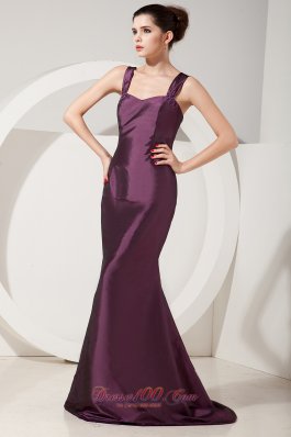 Straps Brush Train Satin Trumpet Bridesmaid Dress