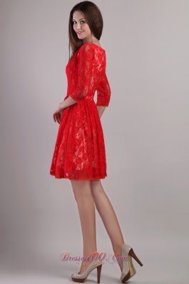 3/4 Sleeves Lace Bateau Mother Bride Dress Mini-length