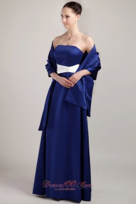 Royal Blue Mother Bride Dress White Sash Matching Shawl