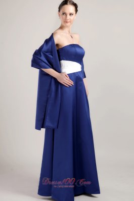 Royal Blue Mother Bride Dress White Sash Matching Shawl