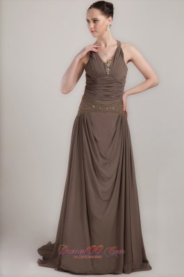 V-neck Ruched Race Design Back Mother Bride Dress