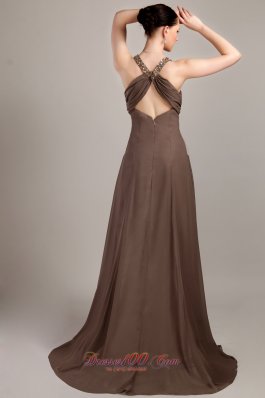 V-neck Ruched Race Design Back Mother Bride Dress